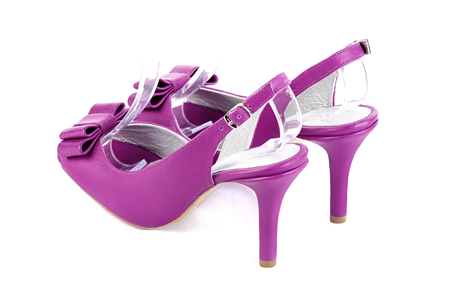 Mauve purple women's slingback sandals. Round toe. High slim heel. Rear view - Florence KOOIJMAN